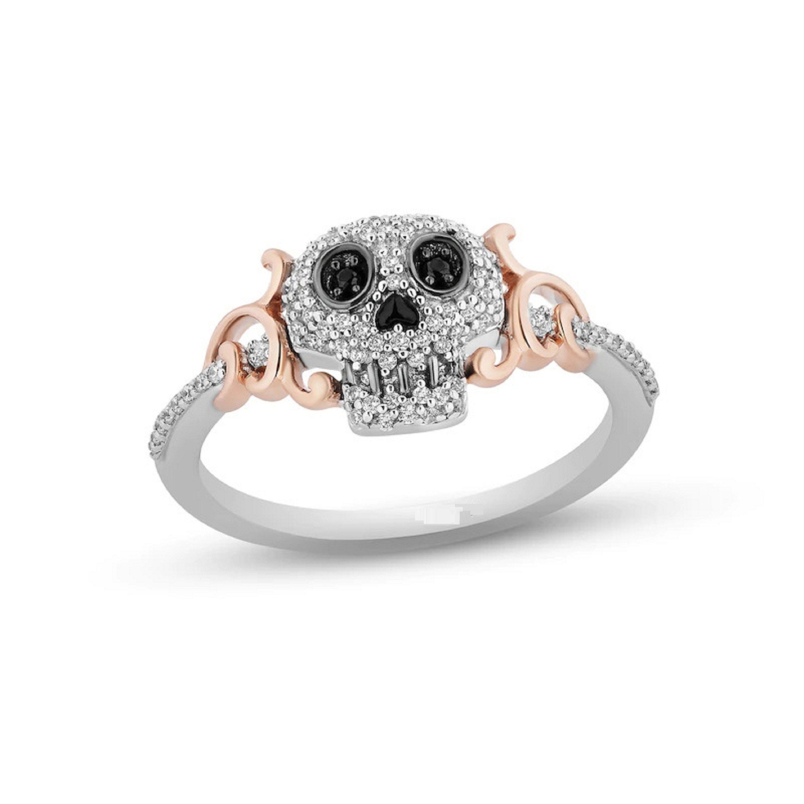 Disney Coco Sugar Skull Ring, Black & White Diamond, 935 Argentium 