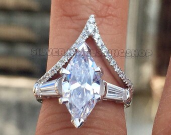 Be Different Curved Matching Wedding Band With Three Stone Engagement Ring- Bridal Ring sets For Beautiful Women&#39;s -3816 + 4531
