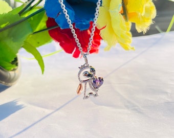 Lilo & Stitch Necklace: Heart Amethyst, Diamond, Sterling Silver