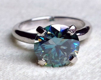 Bague de fiançailles solitaire en diamant bleu verdâtre coupe ronde de 2,00 ct avec finition en or blanc 14 carats 3814