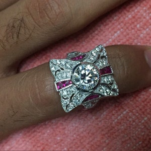 925 Sterling Silver Ring -1.50ct Near White Moissanite Diamond Vintage Engagement Wedding Ring-Antique Art Deco Design Milgraine Ring3352