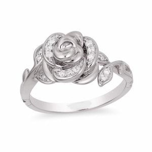 An Antique Enchanted Disney Belle 1/10 CT. T.W. Cz Diamond Rose Ring in 925 Sterling Silver For Women’s - Flower Ring5825