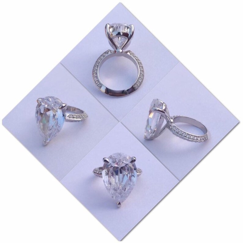 18*12mm White Pear Cut Cubic Zirconia Diamond Engagement Wedding Ring in 925 Sterling Silver For Women Beautiful Celebrity Inspiration Ring