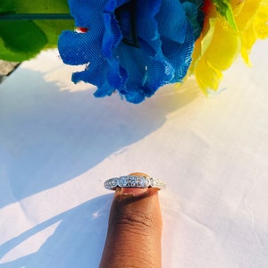 Art Deco Diamond Wedding Band Ring, Diamond Eternity Ring,Vintage Diamond Band,Stackable Band, Minimalist Band, Antique 935 Argentium Silver