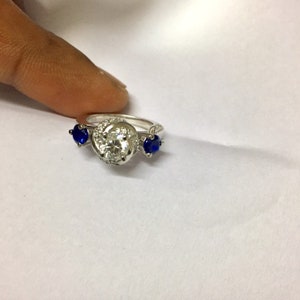Vera Wang Love Collection 5/8 CT Moissanite Diamond & Created Blue Sapphire Swirl Engagement Ring 925 Sterling Silver/ Three Stone Ring 5406