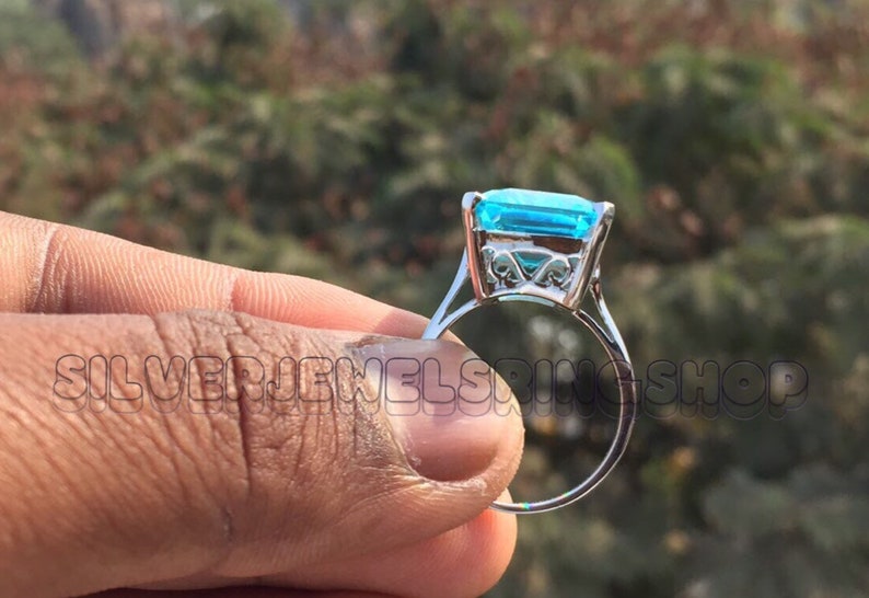 Promise Ring Most Expensive Celebrity Inspired Huge 16*13mm Aquamarine Lab Made Emerald Cut Diamond Solitaire Wedding Engagement Ring