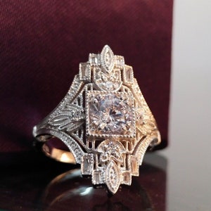 1890s Filigree Vintage Art Deco 2.17 Ct Round Cut Diamond Antique Engagement Ring 935 Argentium Silver, Edwardian Ring Vintage Jewelry8078