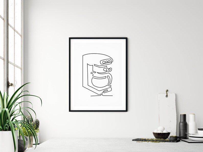 Coffee Maker One Line Art Print Minimalist Coffee Wall Art Black