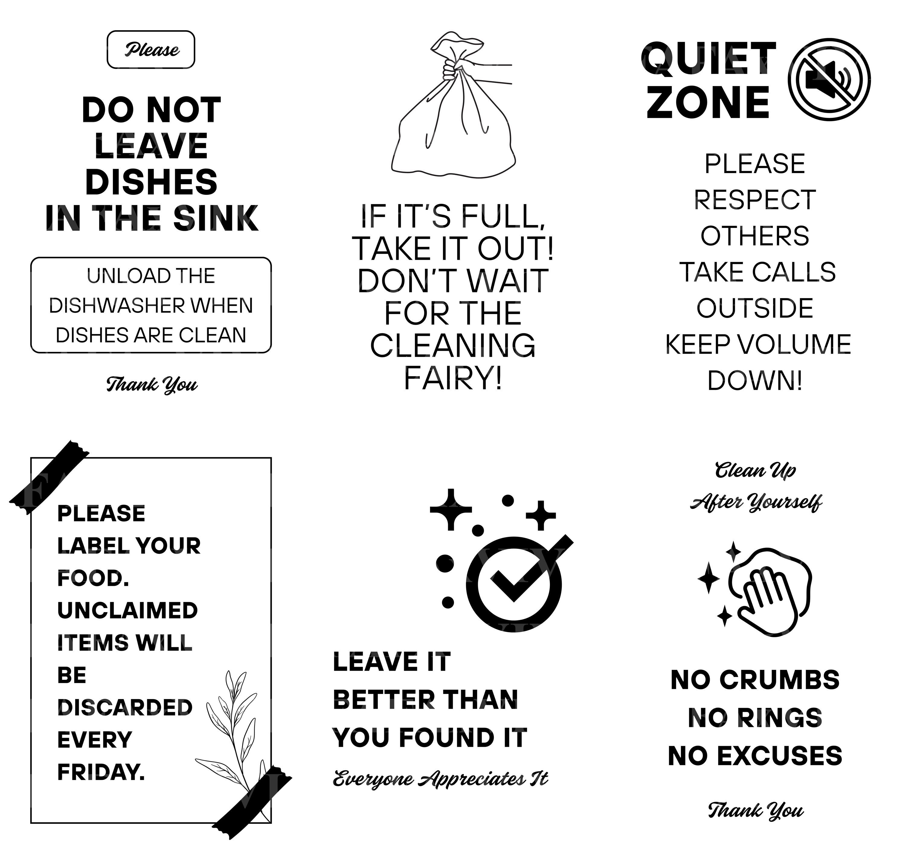Office Kitchen Rules Poster Set: Professional Cleaning Signs (digital ...