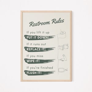 Funny Restroom Rules Sign: Modern Minimalist Bathroom Art (Digital Download)