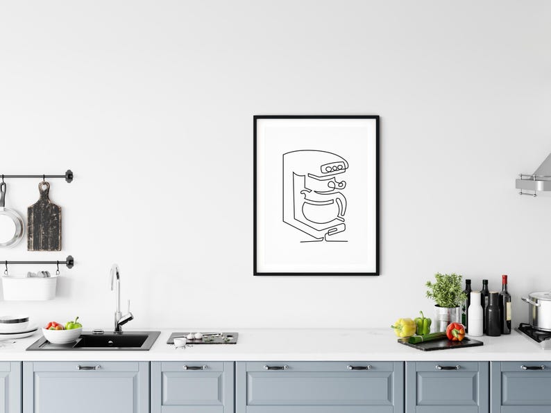 Coffee Maker One Line Art Print Minimalist Coffee Wall Art Black