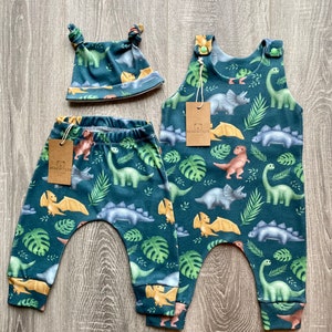 Romper - Blue Dinosaur Organic Unisex Cotton Romper, Handmade, Baby Shower Gift, Baby Romper, Kids Clothing