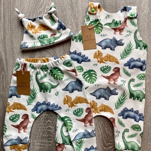 Romper - White Dinosaur Organic Unisex Cotton Romper, Handmade, Baby Shower Gift, Baby Romper, Kids Clothing