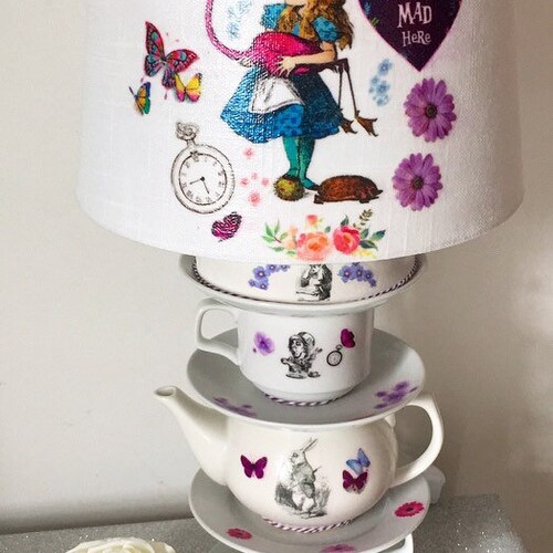 Alice in Wonderland and the Flamingo Teapot Lamp Etsy