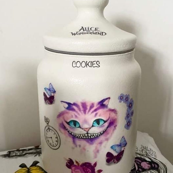 Alice au pays des merveilles Pot à biscuits floral violet Cheshire Cat