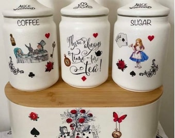 Alice in wonderland schildert de rozen rode thee koffie suikerpotten broodtrommel bus kilner set