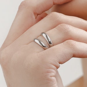 Double line ring, volumetric ring, silver minimal ring, adjustable ring, ring for her image 4