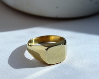 Gold plated signet, big signet, silver ring, ring for her