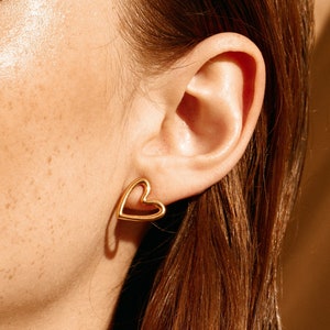 Big golden heart earrings, silver heart earrings, gold plated heart studs, earrings for her