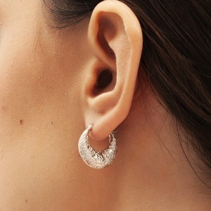 Ethnic earrings with flowers 2, folk silver earrings, silver earrings with flowers, traditional Ukrainian silver hoops, crescent earrings