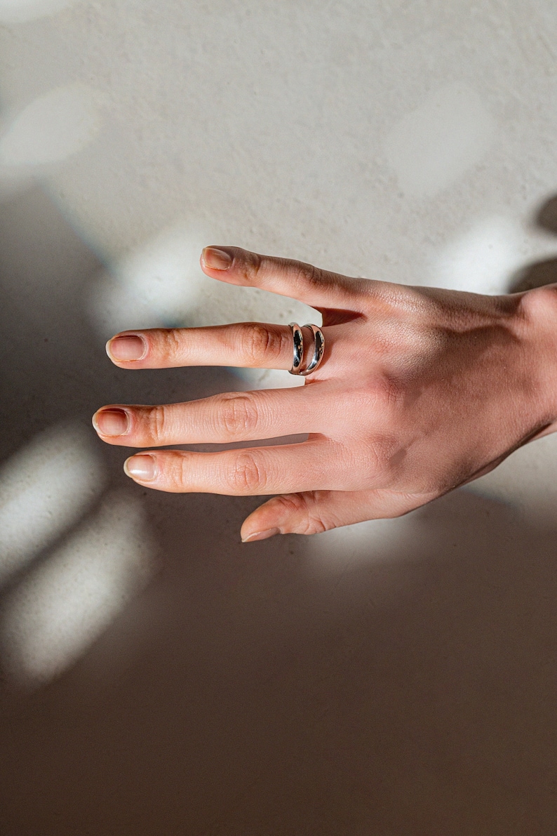 Double line ring, volumetric ring, silver minimal ring, adjustable ring, ring for her image 1