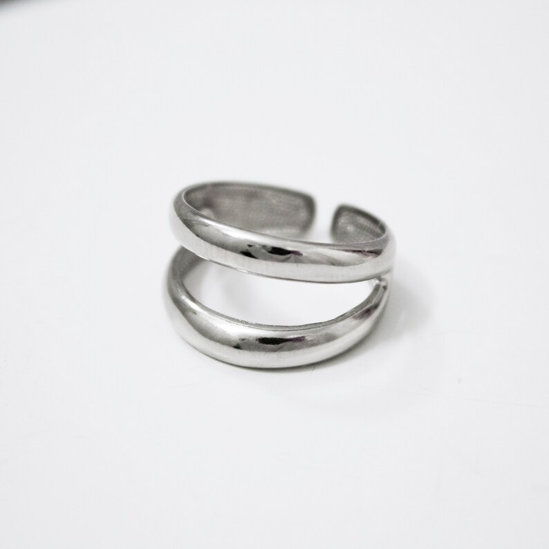 Double line ring, volumetric ring, silver minimal ring, adjustable ring, ring for her image 5