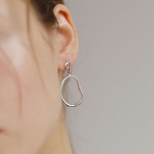 Smooth silver earrings, oval earrings, massive earrings, big earrings, statement earrings, woman earrings, assymetric earrings