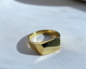 Golden signet ring, geometric ring, silver ring, gold plated ring, gift for her