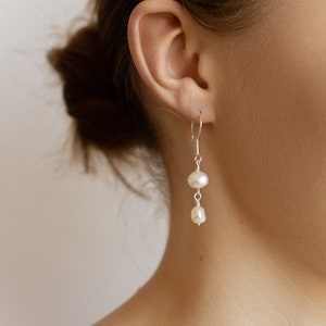 Pearl dangle earrings, baroque pearl earrings, drop pearl earrings, small pearls earrings, gift idea image 3