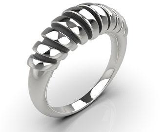 Silver chunky ring, croissant ring, volumetric ring, twisted ring