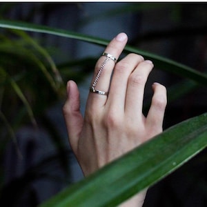 Chain linked double ring, double finger ring, chain ring, thin ring, adjustable ring, phalanx ring