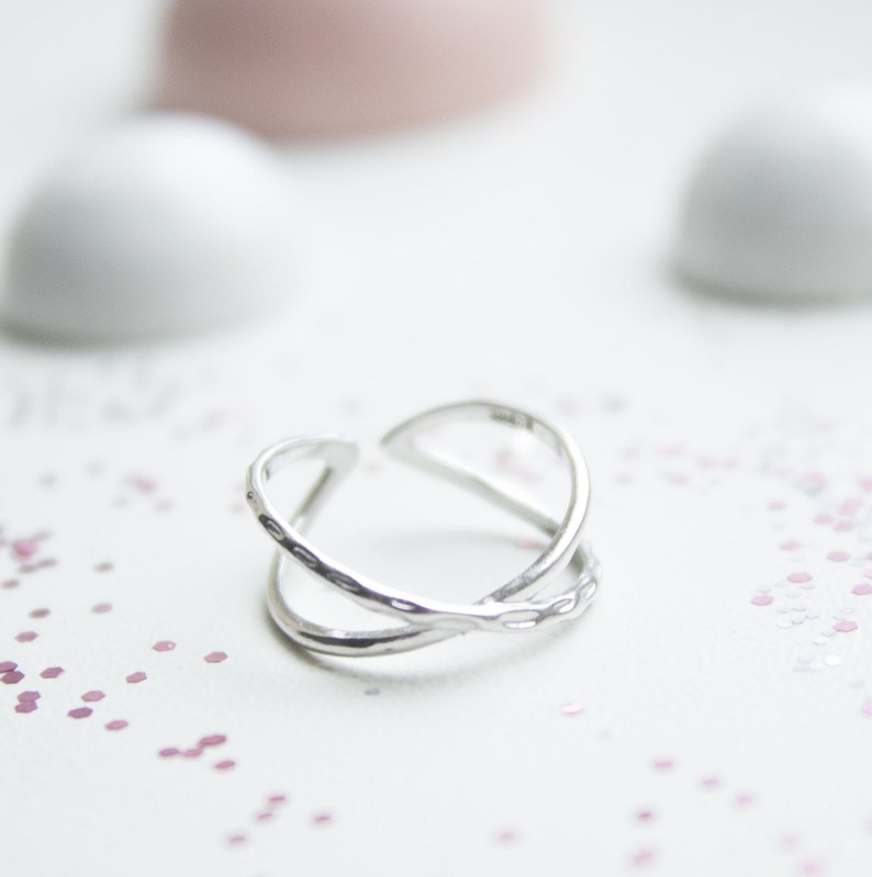 Silver cross ring, midi ring, phalanx ring, small ring, adjustable ring, thin ring image 1