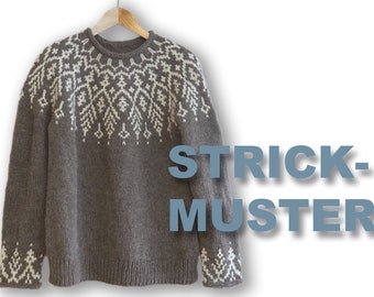 Strickanleitung Island-Pullover "HUMULUS" Grobstrick / Strickmuster Rundpasse, deutsch, digitaler Download als PDF-Datei