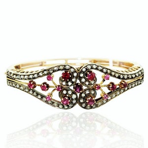 Natural Ruby With Diamond Bangle Victorian Diamond Girls & Women&#39;s Jewelry 925 Sterling Silver With Gold Jewelry Gift For Anniversary Bangle