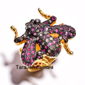 Victorian Cocktail Ring: Diamond & Gold 925 Sterling Silver Statement Ring