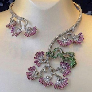 Victorian Rose Cut Diamond Necklace Emerald Ruby Necklace 925 Serling Silver Necklace Unique Wedding Anniversary Gift Necklace Gift For Her