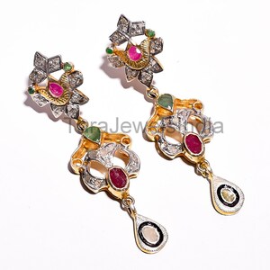 Natural Ruby Emerald Earrings Rose Cut Diamond Earring Gold 925 Sterling Silver Earring Polki Diamond Earring Gifts For Sister Girlfriend