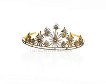 Victoria Rose Cut Diamant Tiara, Hochzeit Frauen Tiara, Gold & 925 Sterling Silber Tiara, Jubiläumsgeschenk Tiara, Geschenk für Frauen Tiara,