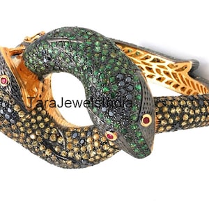 Vintage Pave Diamond Snake Bangle Emerald Citrian Ruby Gemstone Snake Bangle Gold 925 Sterling Silver Bangle Statement Wedding Gift Bangle