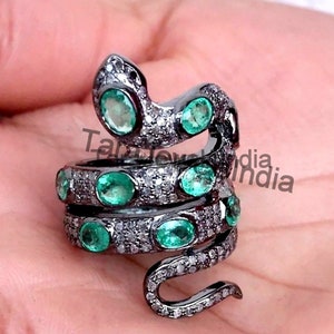 Beautiful Dainty Ring Pave Diamond Ring Snake Diamond Emerald Ring 925 Oxidized Sterling Silver Ring  Animal Snake Ring Men Women&#39;s Ring