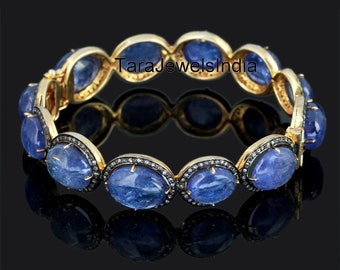 Antique Pave Rose Cut Diamond Bangles Jewelry, Tanzanite Gemstone Jewelry, Handmade 925 Sterling Silver & Gold plated Gifts Jewelry