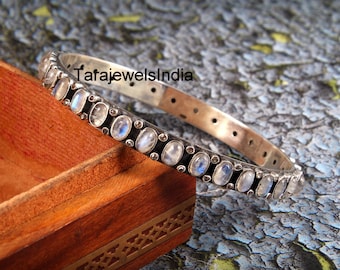Handmade 925 Sterling Silver Bangles Jewelry, Moonstone Pretty Gift Jewelry Rose Cut Diamond Jewelry
