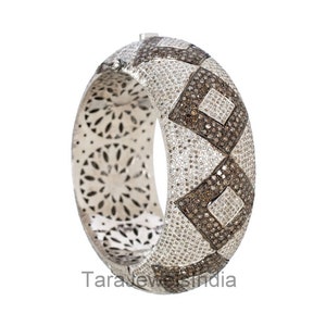 Statement Diamond Bangle  Rose Cut Diamond Bangle 925 Sterling Silver Bangle Full Diamond Bangle White Gold Bangle Victorian Jewelry