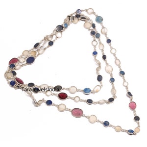 925 Silver Necklace Natural Multi Gemstone Necklace Long Silver Necklace Gift For Girls Necklace Unique Silver Necklace Daily Wear Necklace