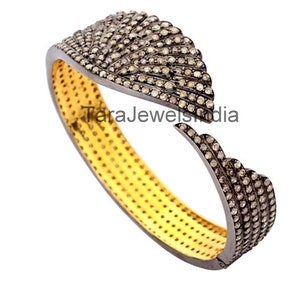 Anniversary Gift Bangle, Pave Diamond Bangle, 925 Sterling Silver Gold Bangle, Statement Bangle, Beautiful Wedding Women&#39;s Bangle Bracelet