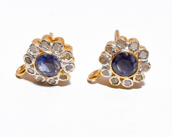 Pendientes de zafiro azul: plata de ley, detalles de diamantes, estilo victoriano