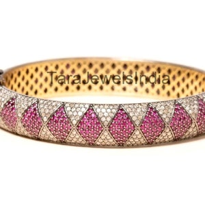 Victorian Diamond Bangle Natural Ruby Gemstone Bangle 925 Sterling Silver Gold Bangle Wedding Anniversary Gift Bangle Jewelry Gift For Her
