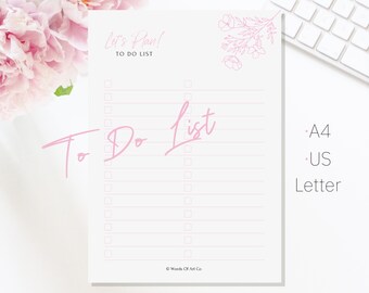 To Do List Printable ⎮ Pretty Blush Pink Check List in A4 and US Letter size ⎮ Print Instantly and Get Organised