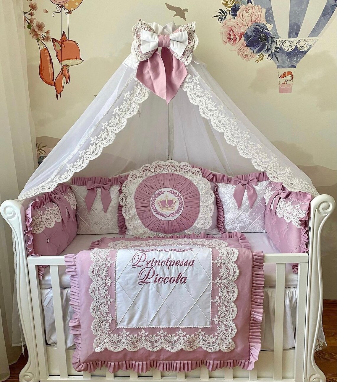 Baby girl bedding set Baby bedding set Dusty pink Luxury baby Etsy