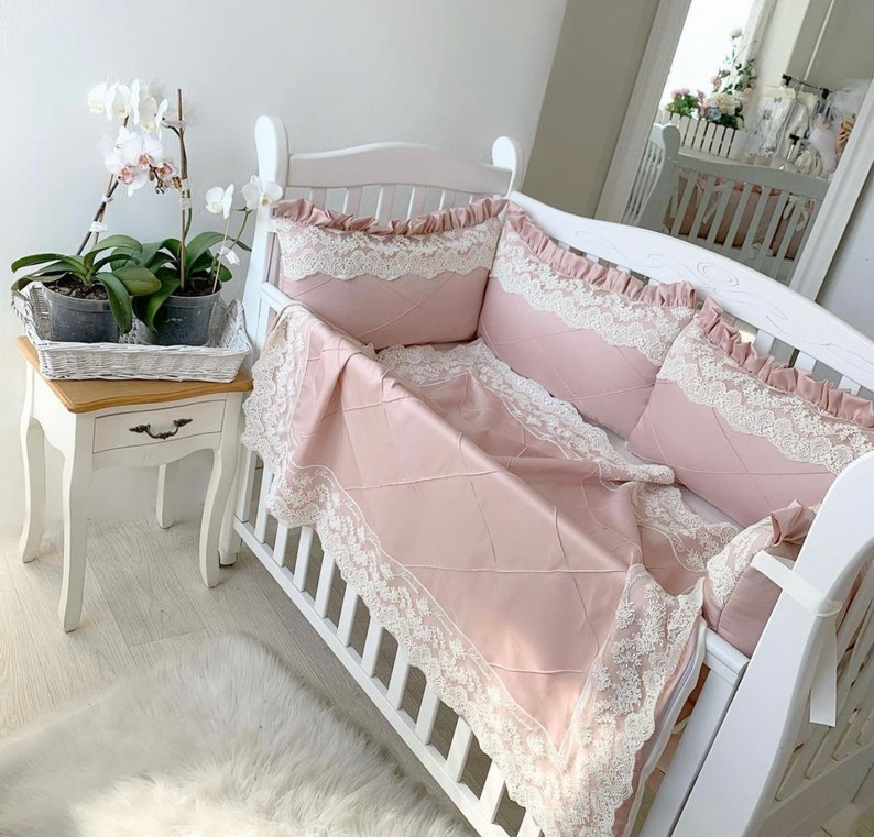 Crib Set Dusty Pink Luxury Baby Girl Crib Bedding Set Lace Etsy